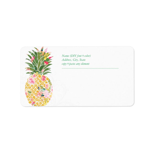 PixDezines Aloha Pineapple+Floral Watercolor Label (Front)