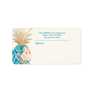 PixDezines Aloha Pineapple+Floral Watercolor Label
