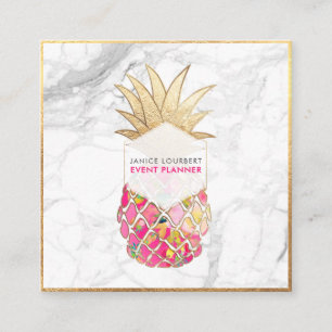 PixDezines ALOHA PINEAPPLE/HOT PINK/FAUX GOLD Square Business Card