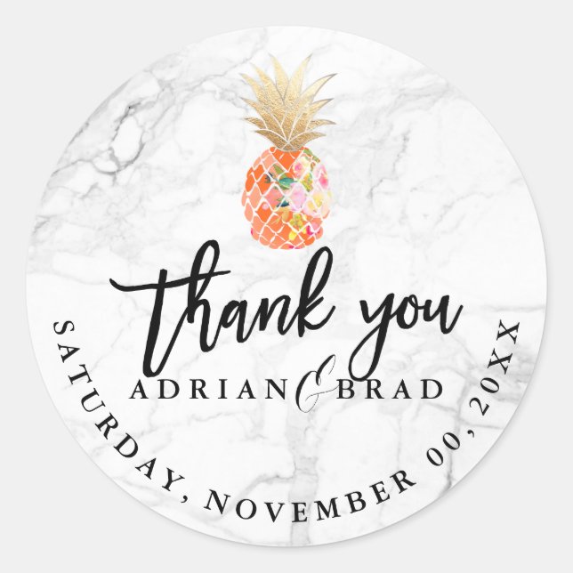 PixDezines Aloha Pineapple/Marble Classic Round Sticker (Front)