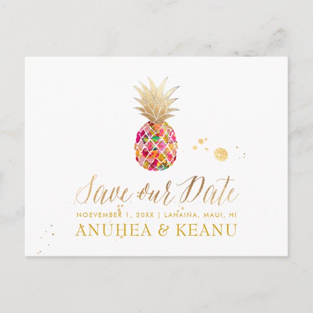 PixDezines Aloha Pineapple/Red/Save the Date Announcement Postcard (Front)