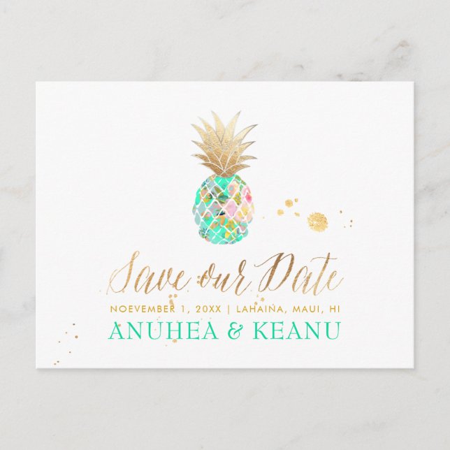 PixDezines Aloha Pineapple/Turquoise/Save the Date Announcement Postcard (Front)