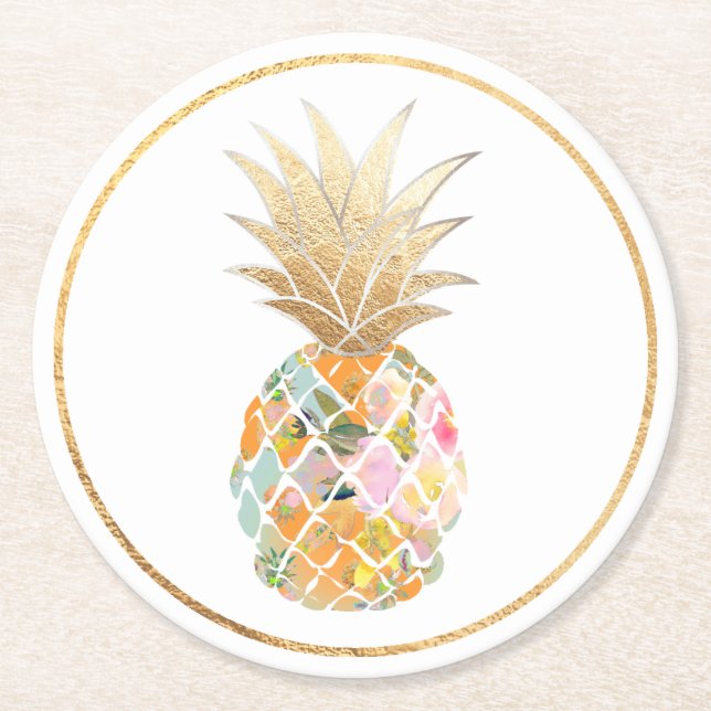 PixDezines Aloha Pineapples/DIY background Round Paper Coaster (Front)