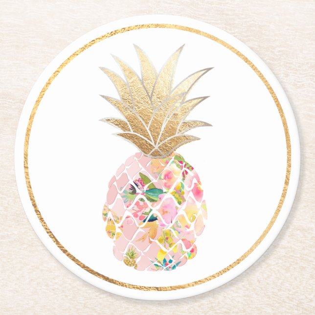 PixDezines Aloha Pineapples/DIY background Round Paper Coaster (Front)