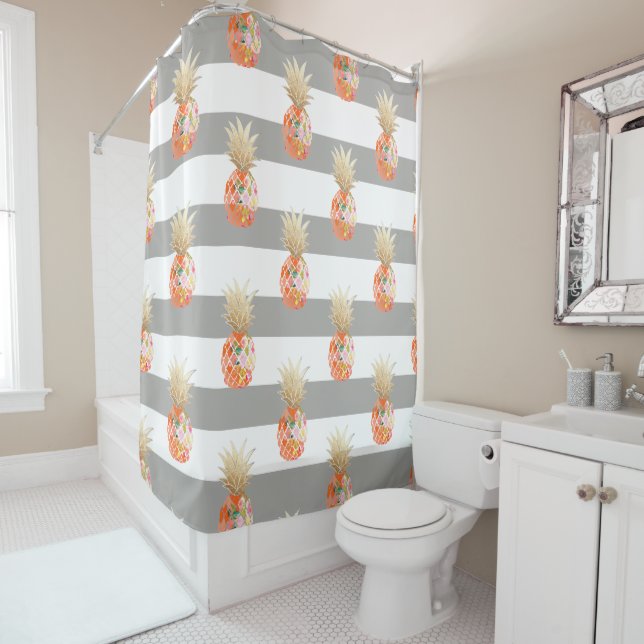 PixDezines Aloha Pineapples/DIY background Shower Curtain (In Situ)