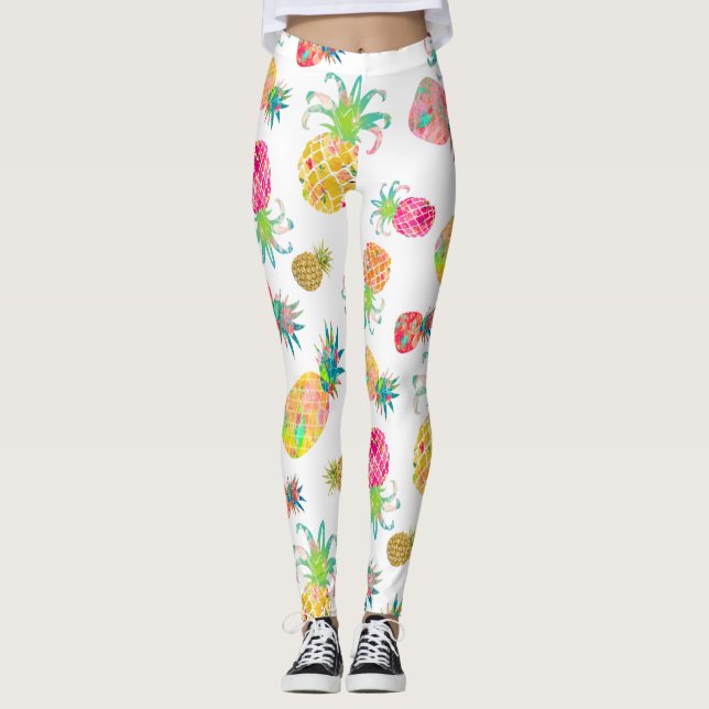 PixDezines Aloha Pineapples/DIY Bckgrnd Colour Leggings (Front)