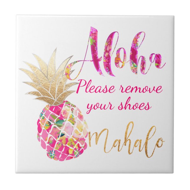 PixDezines Aloha Pineapples, hot pink Tile (Front)