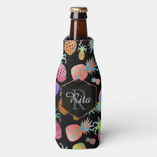 PixDezines Aloha Pineapples Pattern/DIY background Bottle Cooler (Bottle Front)