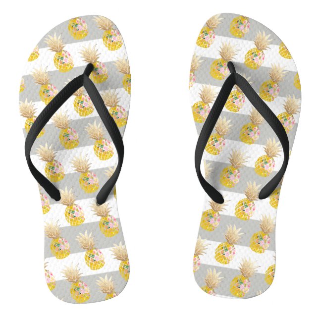 PixDezines Aloha Pineapples+Stripes Flip Flops (Footbed)
