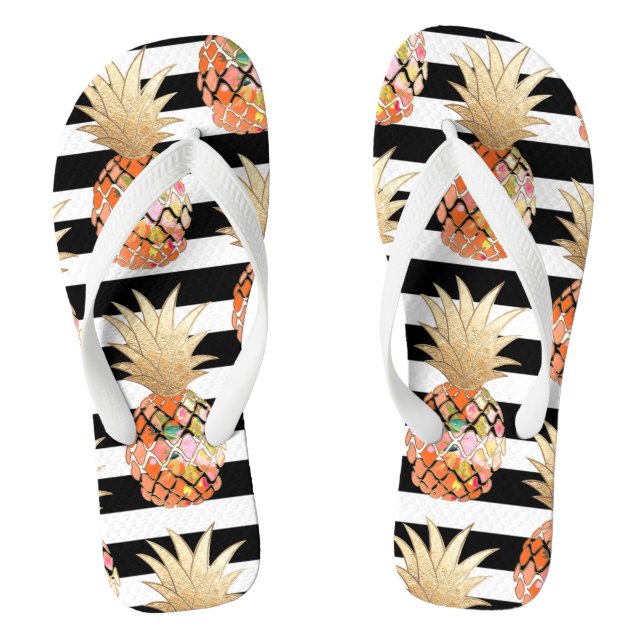 PixDezines Aloha Pineapples+Stripes Jandals (Footbed)
