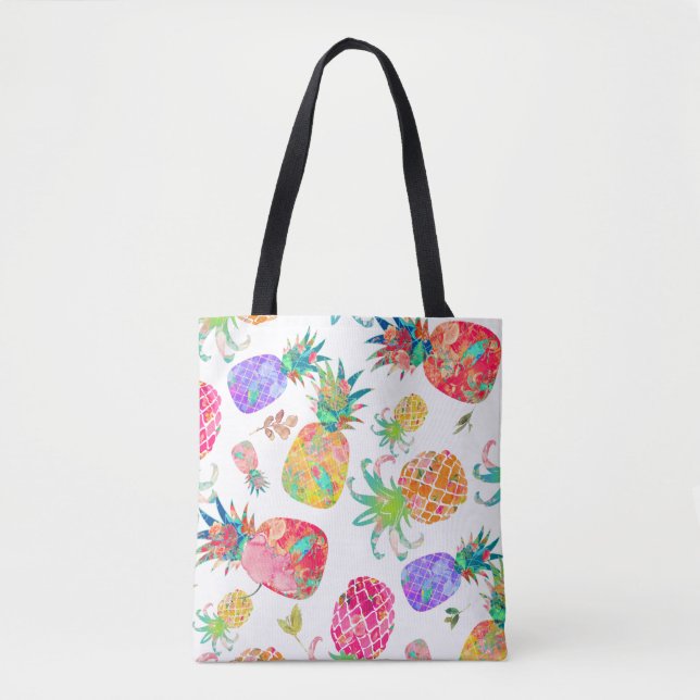 PixDezines Aloha Pineapples Watercolor Tote Bag (Front)