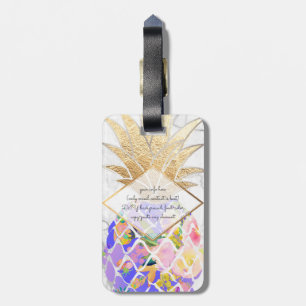 PixDezines Aloha Pineapples+White Marble Luggage Tag