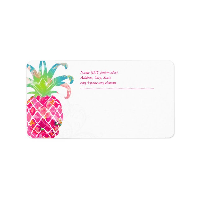 PixDezines Aloha Pink Pineapple+Floral Watercolor Label (Front)