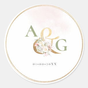 PixDezines Ampersand+H2 Dusty Blush Cream Roses  Classic Round Sticker