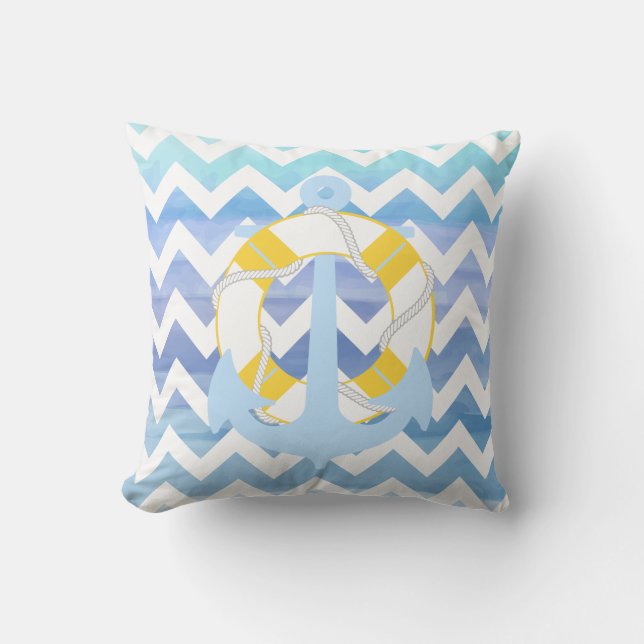 PixDezines anchor/nautical/chevron/watercolor Cushion (Front)
