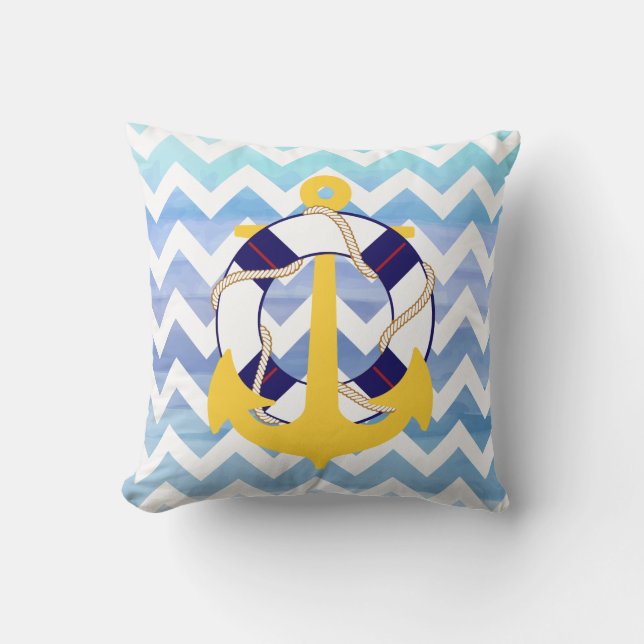 PixDezines anchor/nautical/chevron/watercolor Cushion (Front)