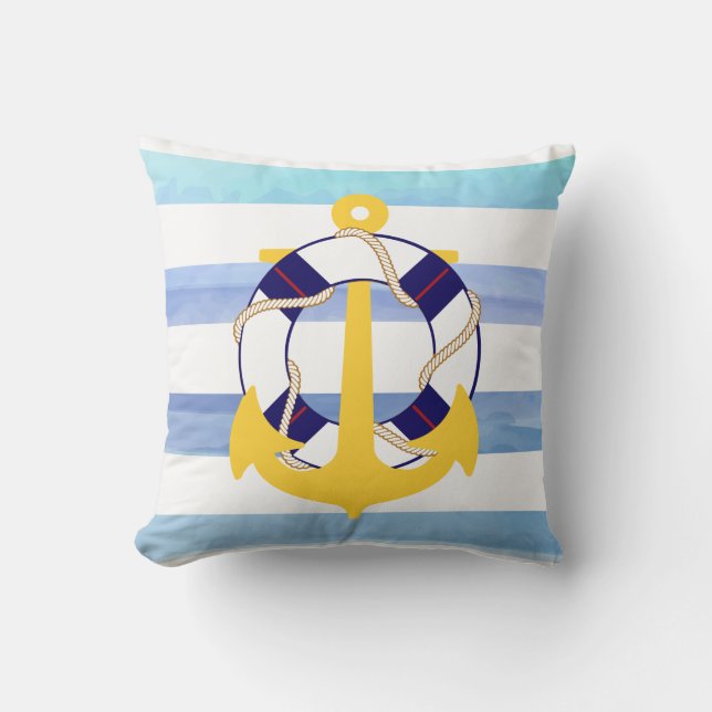 PixDezines anchor/nautical/ocean/wave/watercolor Cushion (Front)