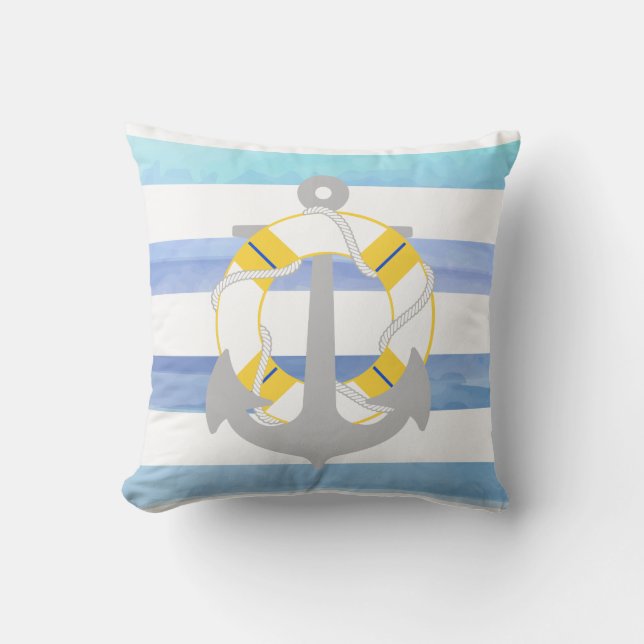 PixDezines anchor/nautical/ocean/wave/watercolor Cushion (Front)