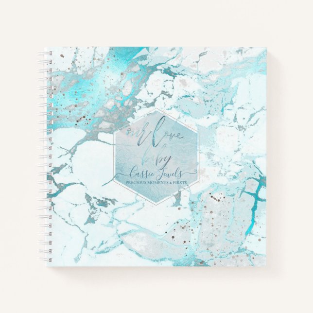 PIXDEZINES AQUA BLUE MARBLE BABY'S FIRSTS NOTEBOOK (Front)