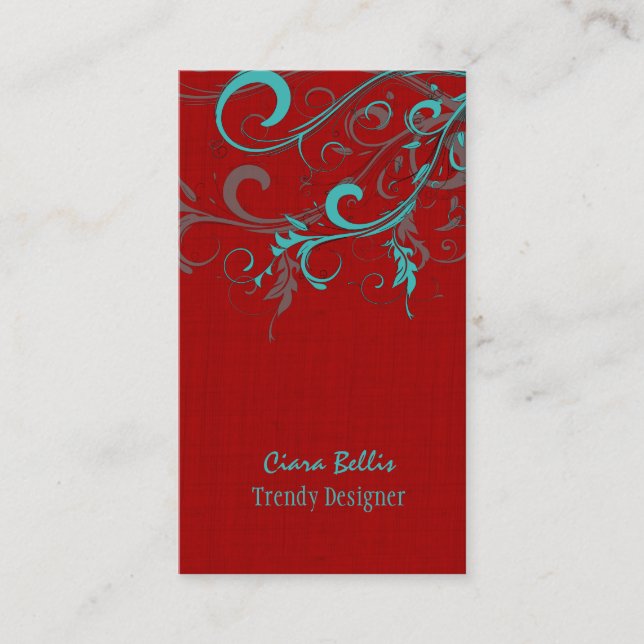 PixDezines aqua swirls/faux linen Business Card (Front)