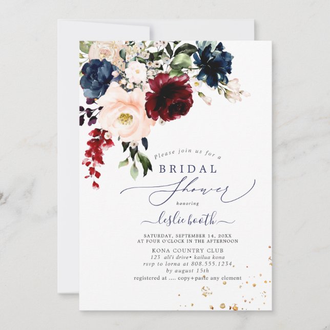 PixDezines Autumn Blush Navy H2 Flowers Invitation (Front)