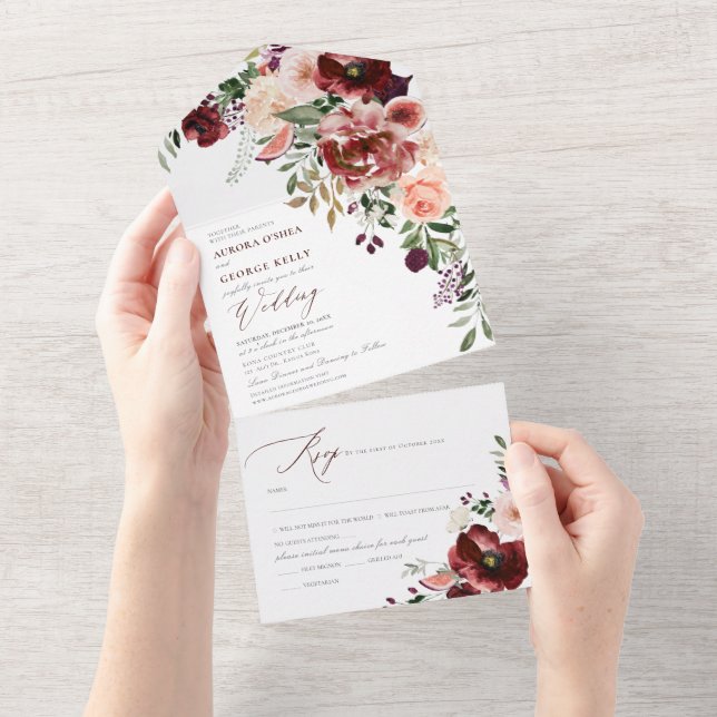 PixDezines Autumn Love H2 Rustic Marsala Red  All In One Invitation (Tearaway)