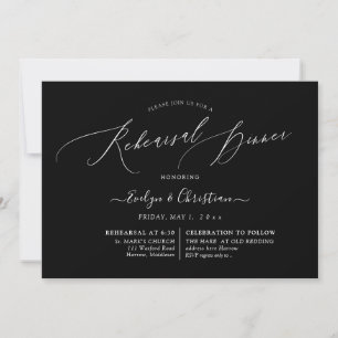 PixDezines B&W Luxe Calligraphy Rehearsal Dinner  Invitation