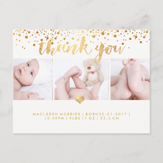 PixDezines Baby Shower Thank You/Dazzled Faux Gold Postcard (Front)