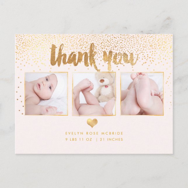 PixDezines Baby Shower Thank You/Dazzled Faux Gold Postcard (Front)