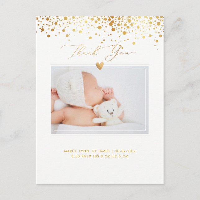 PixDezines Baby Shower Thank You/Faux Gold Confett Postcard (Front)