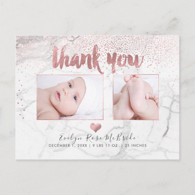 PixDezines Baby Shower Thank You/Faux Rose Gold Postcard (Front)