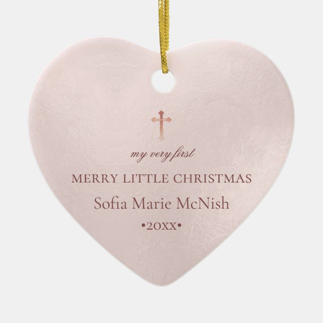 PixDezines Baby's 1st Christmas Photo, Blush Pink Ceramic Tree Decoration (Front)