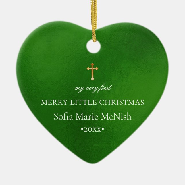 PixDezines Baby's 1st Christmas Photo, Green Ceramic Tree Decoration (Front)