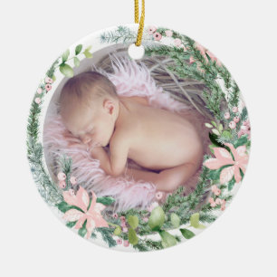 PixDezines Baby's First Christmas Winter Wreath Ceramic Tree Decoration