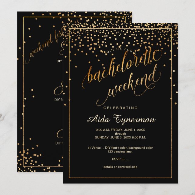 PixDezines Bachelorette Weekend Faux Gold Confetti Invitation (Front/Back)