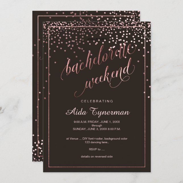 PixDezines Bachelorette Weekend Faux Rose Gold Invitation (Front/Back)