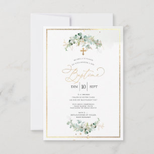 PixDezines Baptême d'Eucalyptus Rustique Aquarell Invitation