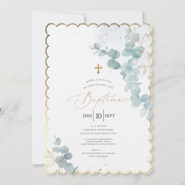 PixDezines Baptême d'Eucalyptus Rustique Aquarelle Invitation (Front)