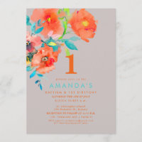 PixDezines Baptism+ 1stBirthday Watercolor Flowers