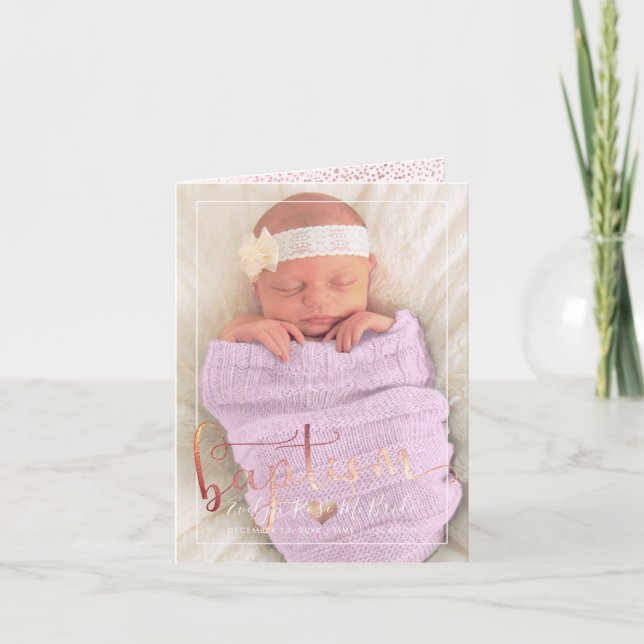 PixDezines Baptism Rose Gold Script Font Card (Front)