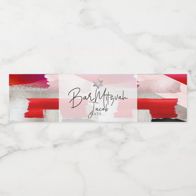 PixDezines Bar Mitzvah, Red Watercolor Swatches Water Bottle Label (Single Label)