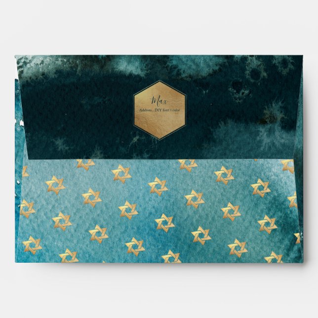 PixDezines Bar Mitzvah Teal Green Watercolor Envelope (Back (Top Flap))