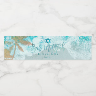 PixDezines Bar Mitzvah Watercolor Shoreline Beach Water Bottle Label
