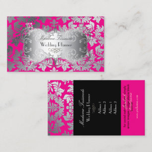 PixDezines baroque damask faux silver/hot pink Business Card