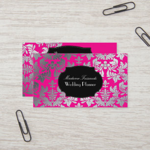 PixDezines baroque damask faux silver/hot pink Business Card
