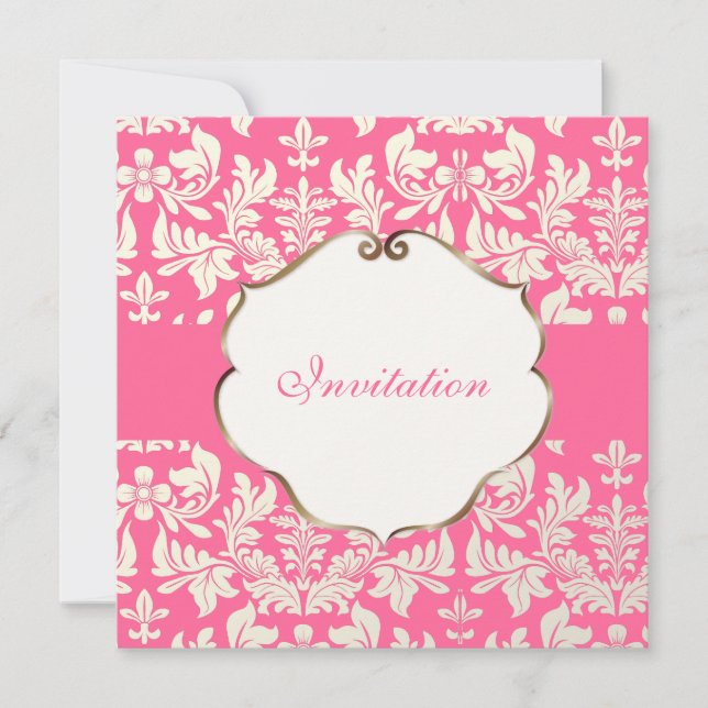 PixDezines Baroque Damask/Pink/DIY colour Invitation (Front)