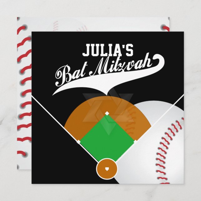 PixDezines ✡ Baseball Diamond/ Bat Mitzvah Invitation (Front/Back)
