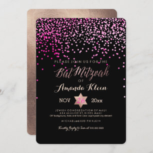 PixDezines Bat Mitzvah/Pink/Rose Gold/Confetti Invitation