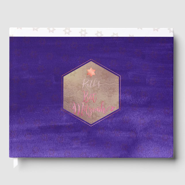 PixDezines Bat Mitzvah, Purple Rose Watercolor Guest Book (Front)