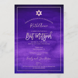 PixDezines Bat Mitzvah  Purple Watercolor Invitation